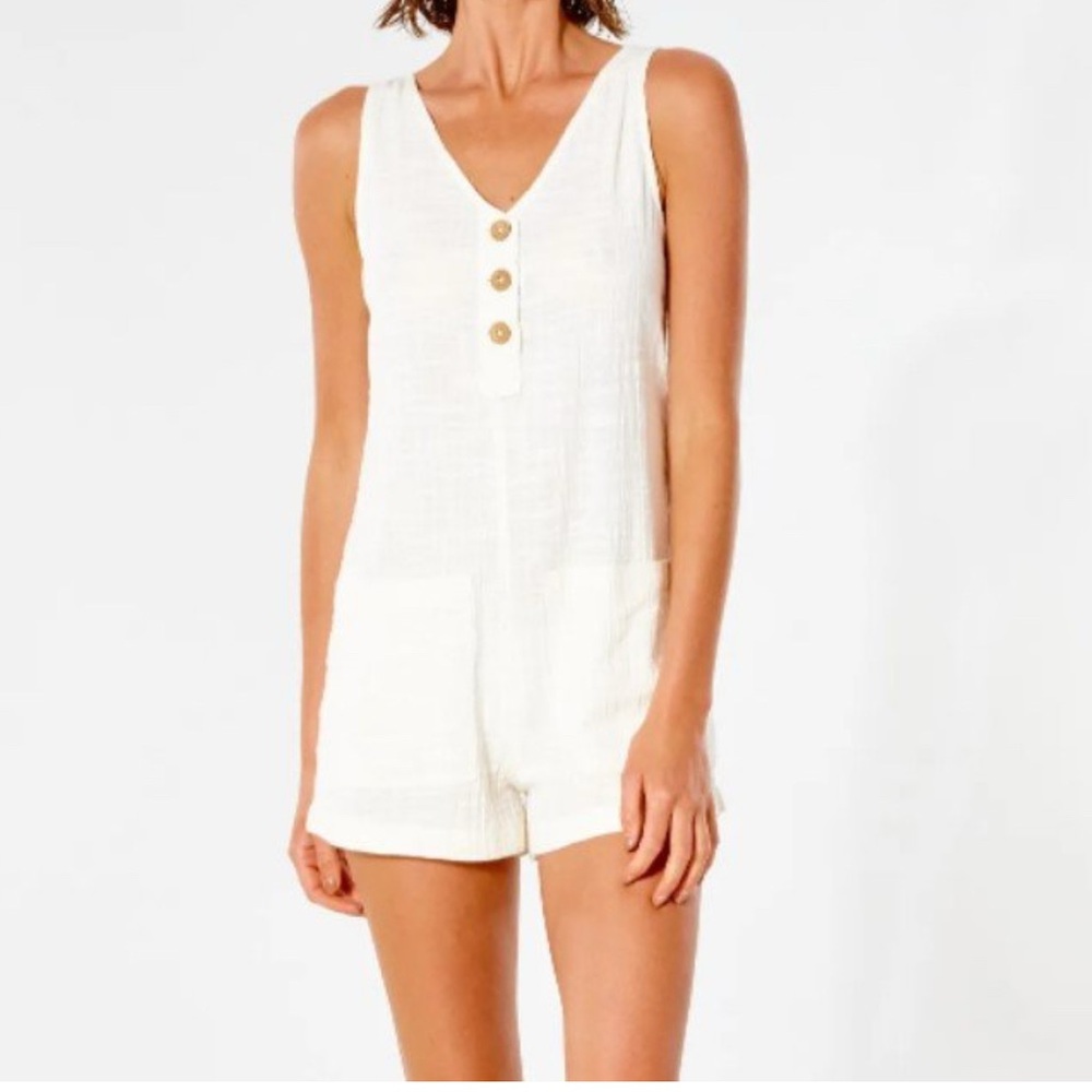 Rip Curl Cream Surf Romper with Coconut Buttons and Pockets